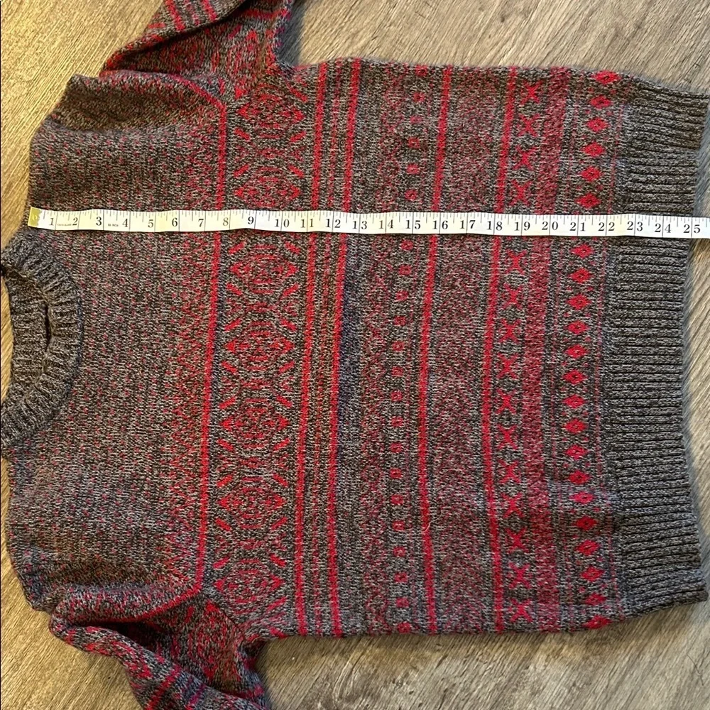 Woolrich Fair Isle Nordic Sweater Mens L Red Gray Cotton Blend Crewneck Winter